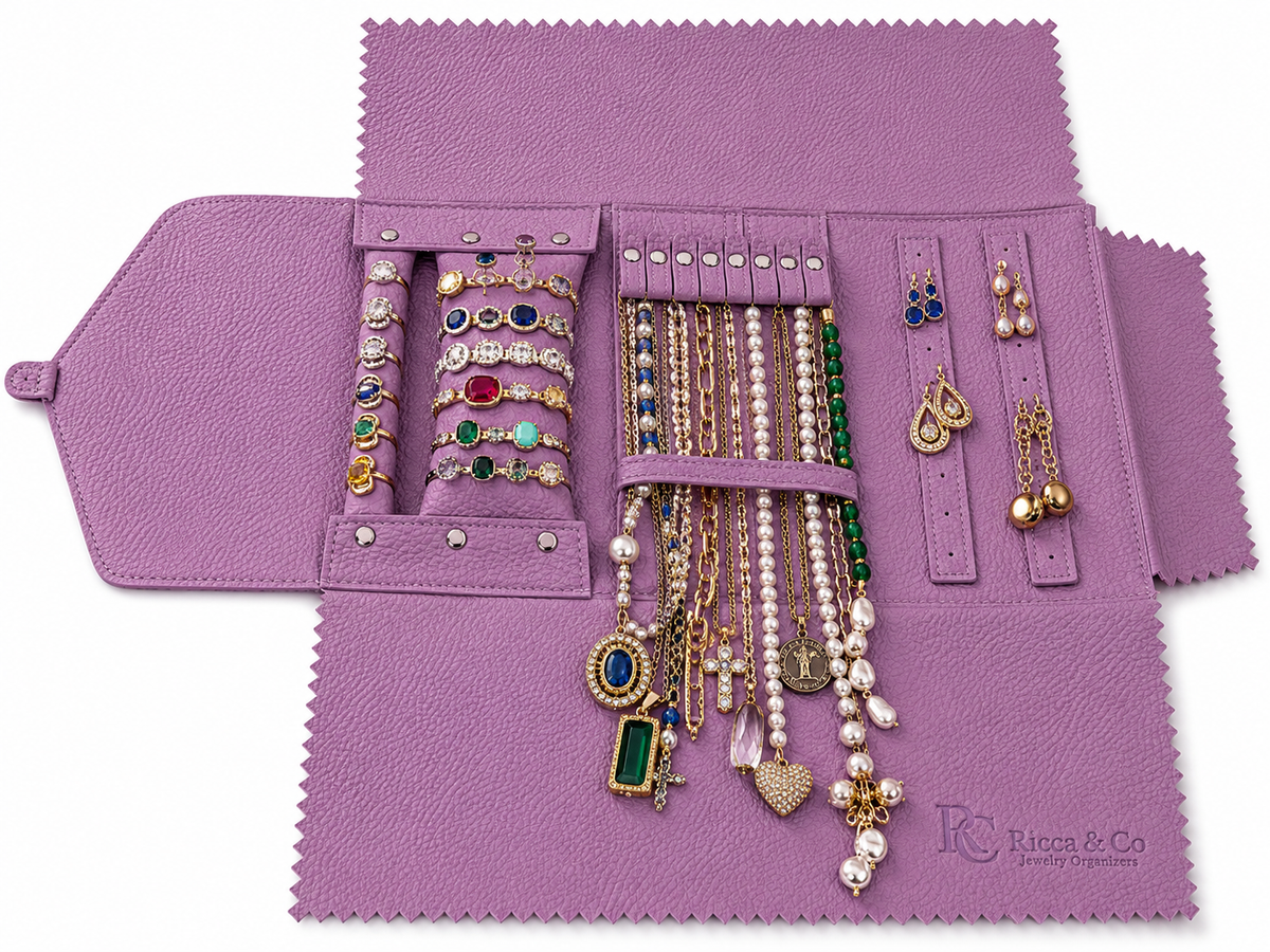 Jewelry Wardrobe Bag | Genuine Orchid Pebble Leather