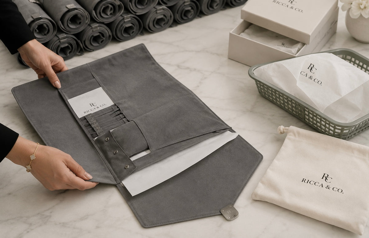 Jewelry Wardrobe Bag | Genuine  Grey Pebble Leather