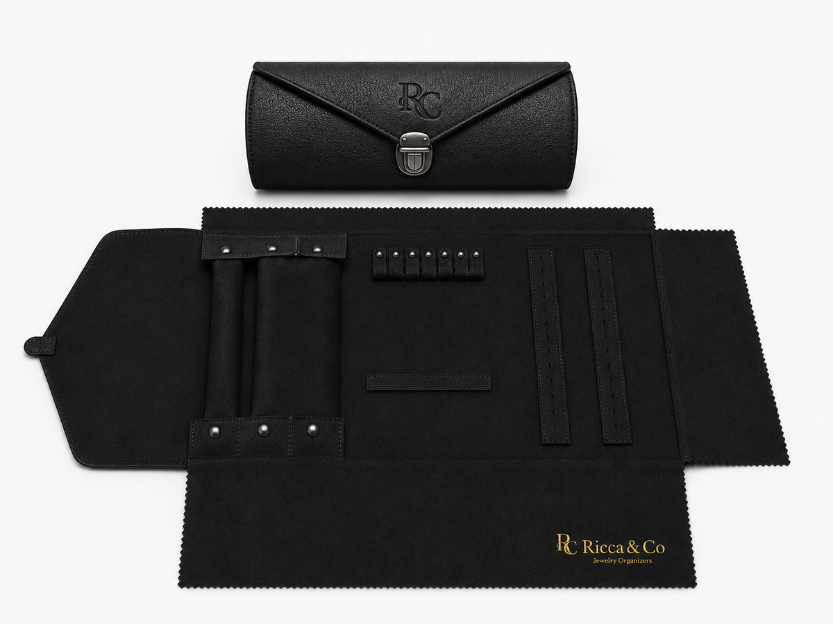 Jewelry Wardrobe Bag | Genuine Black Pebble Leather