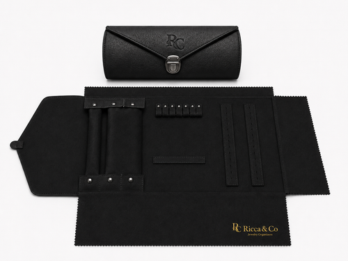 Jewelry Wardrobe Bag | Genuine Black Pebble Leather