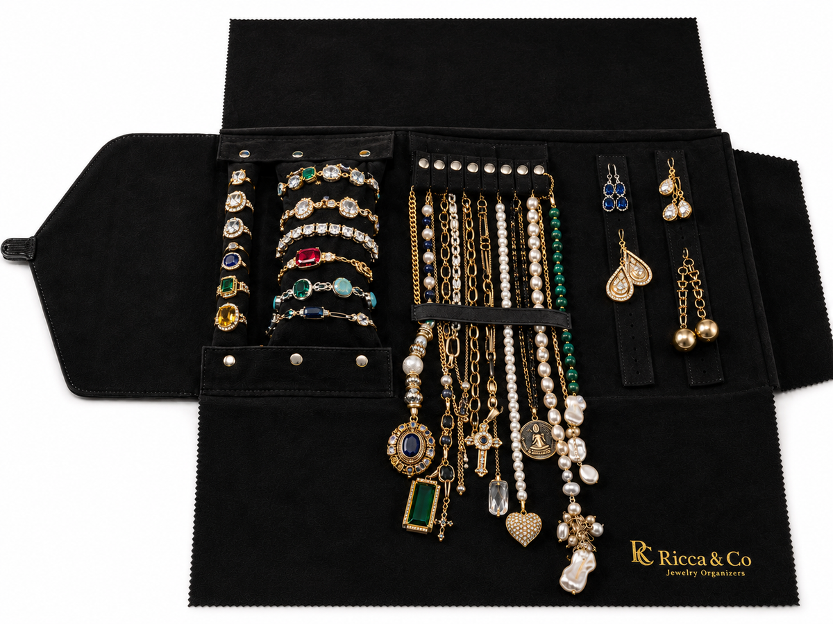 Jewelry Wardrobe Bag | Genuine Black Pebble Leather