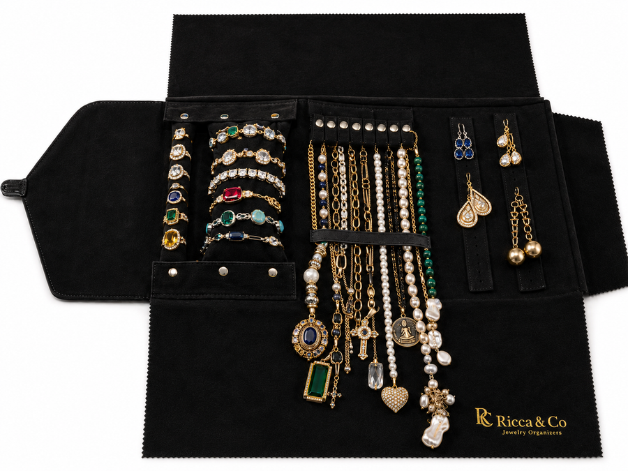 Jewelry Wardrobe Bag | Genuine Black Pebble Leather