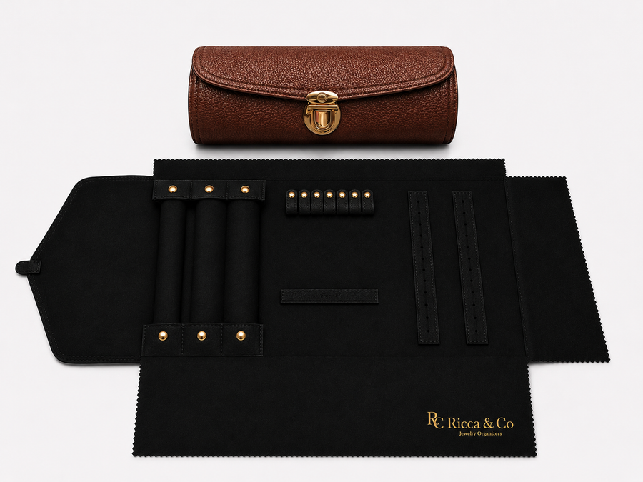 Jewelry Wardrobe Bag | Carmel Pebble Leather