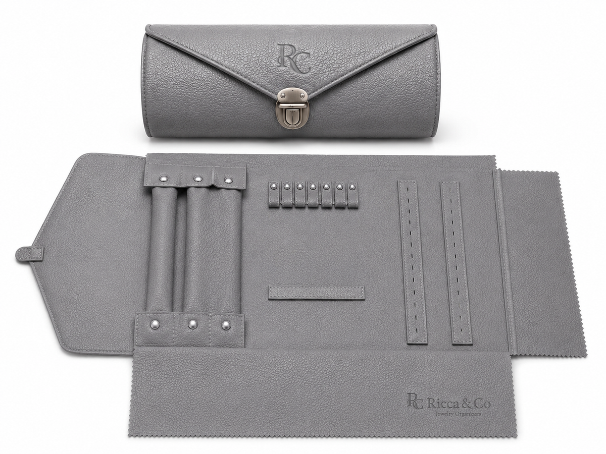 Jewelry Wardrobe Bag | Genuine  Grey Pebble Leather