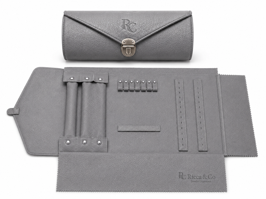 Jewelry Wardrobe Bag | Genuine  Grey Pebble Leather