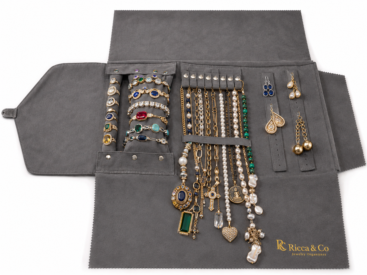 Jewelry Wardrobe Bag | Genuine  Grey Pebble Leather