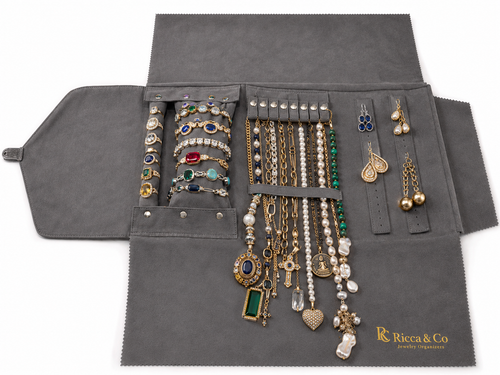 Jewelry Wardrobe Bag | Genuine  Grey Pebble Leather