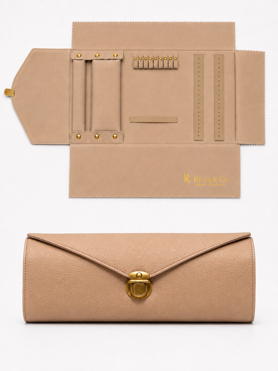 Jewelry Wardrobe Bag | Genuine Blush Pebble Leather