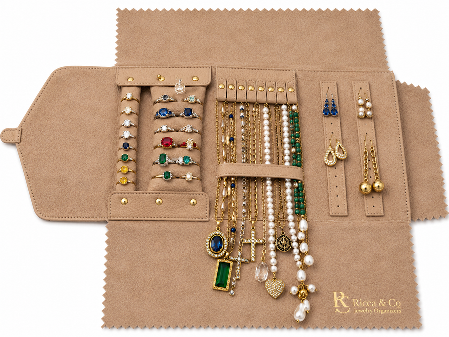 Jewelry Wardrobe Bag | Genuine Blush Pebble Leather