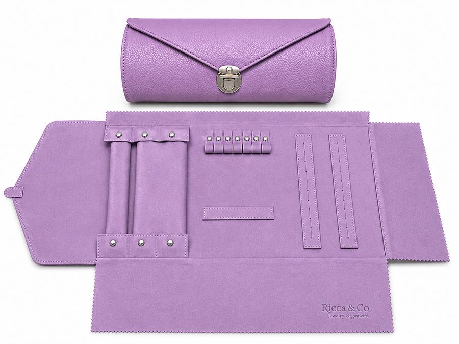 Jewelry Wardrobe Bag | Genuine Orchid Pebble Leather