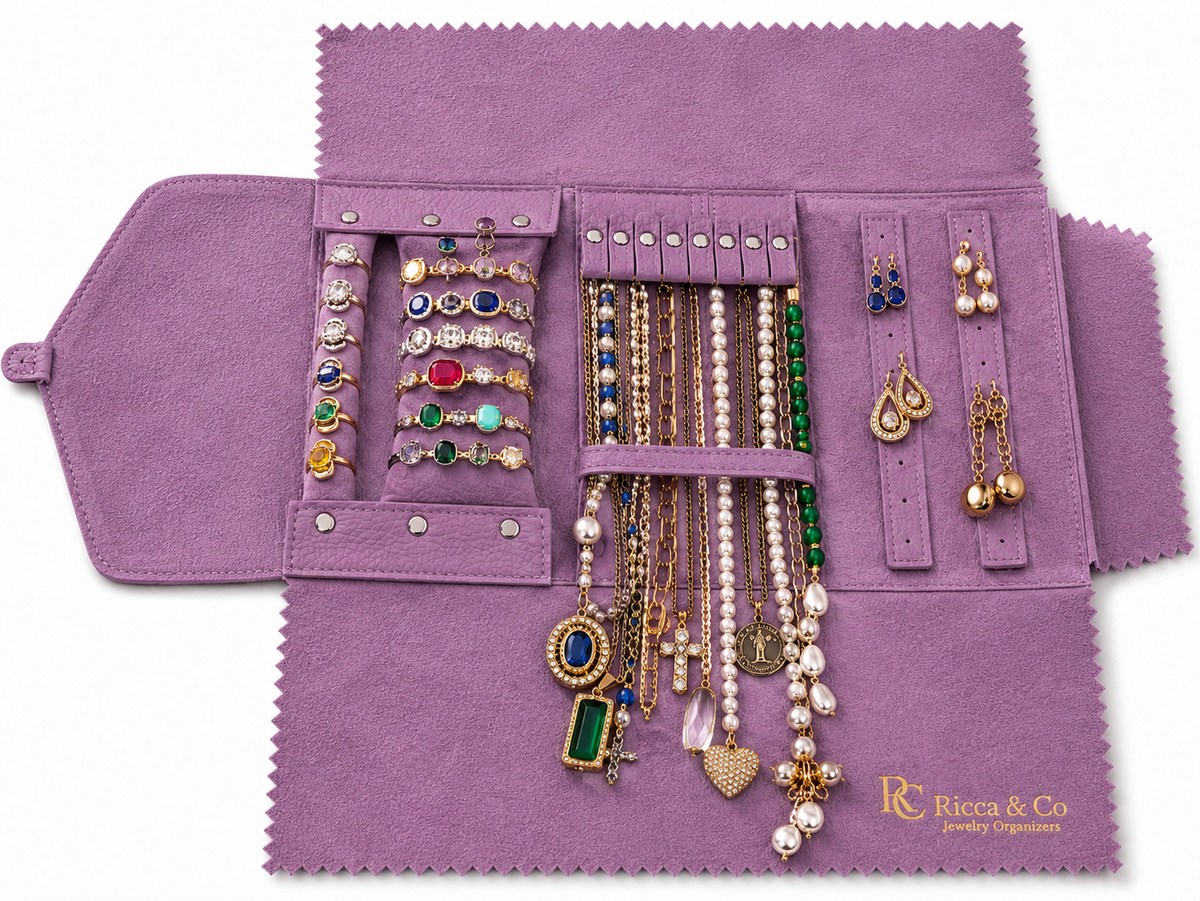 Jewelry Wardrobe Bag | Genuine Orchid Pebble Leather