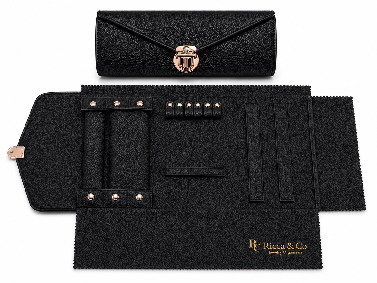 Mini Jewelry Wardrobe Bag | Genuine Black Pebble Leather