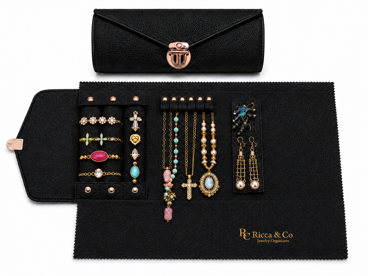 Mini Jewelry Wardrobe Bag | Genuine Black Pebble Leather