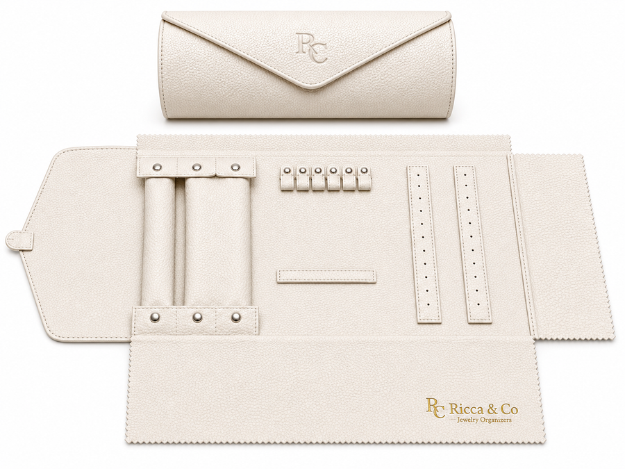 Jewelry Wardrobe Bag | Genuine White Pebble Leather