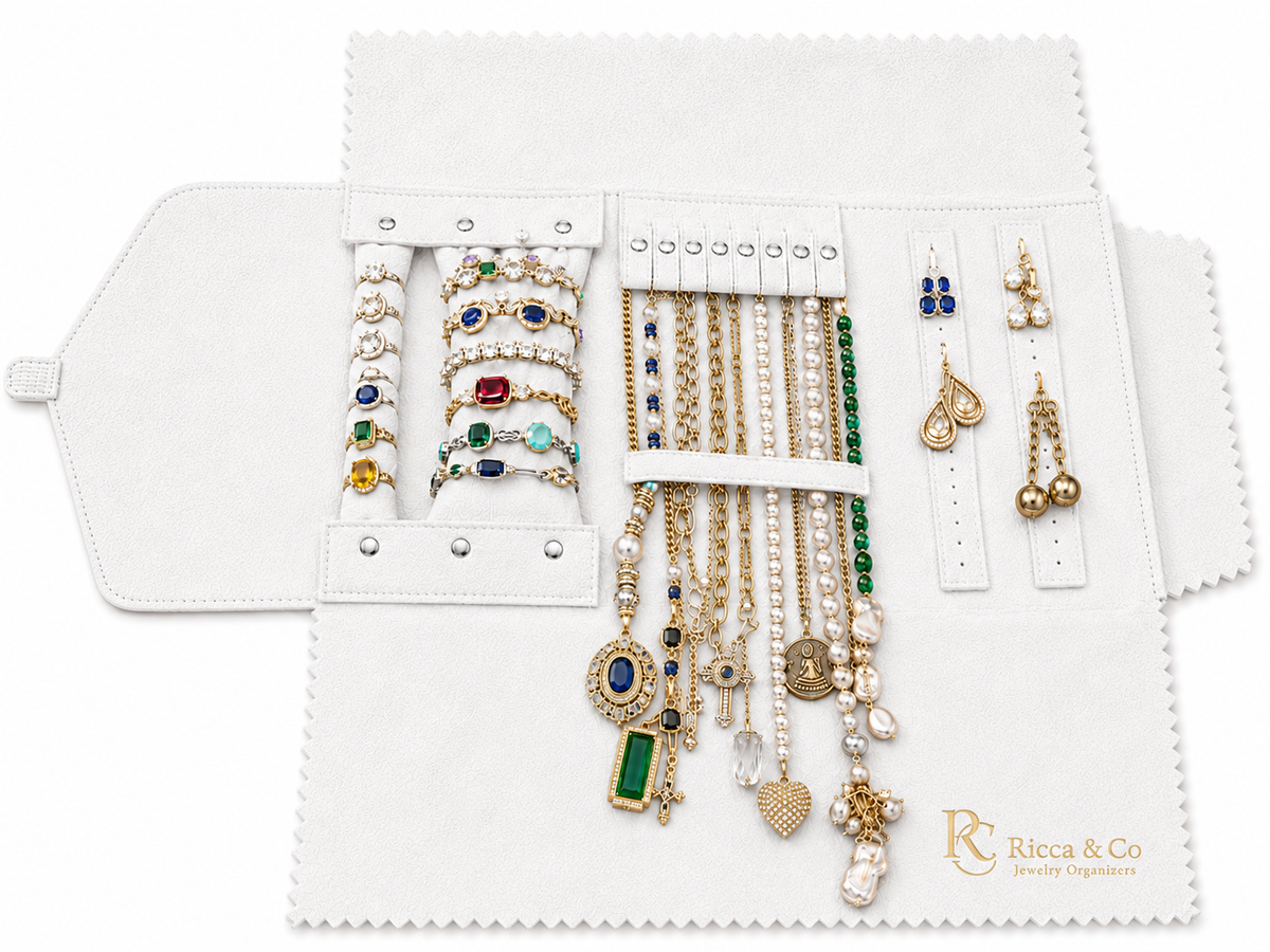 Jewelry Wardrobe Bag | Genuine White Pebble Leather